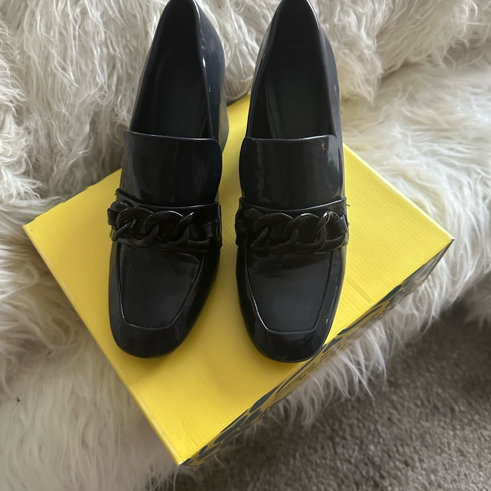 Mango Glossy Black Chain Loafers